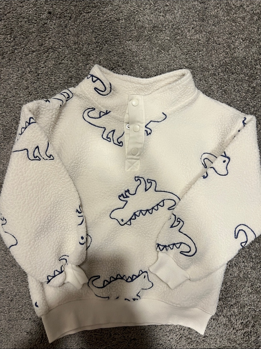 H&M White Fleece Sweatshirt with Navy Dinosaur Outline
